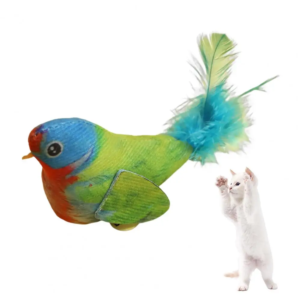 Electric Interactive Chirping Bird Cat Toy Plush Bird with Feather Touch Activated Kitten Toy Chirp Sound Cat Supplies