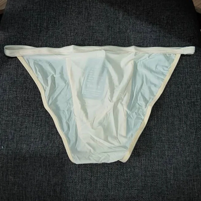 Sexy Men's Ice Silk Underwear Ultra-thin Silky Smooth Panties Low Waist Seamless String Bikini Convex Pouch LGBT Briefs