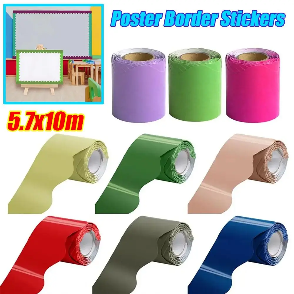 Colored Poster Border Stickers DIY Waterproof Black Board Decorative Stickers Wavy Edge Paper
