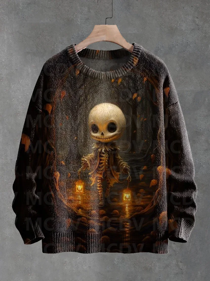 Halloween Devil Print Casual Knit Pullover Sweater Classic Sweater Men's For Women's Pullover