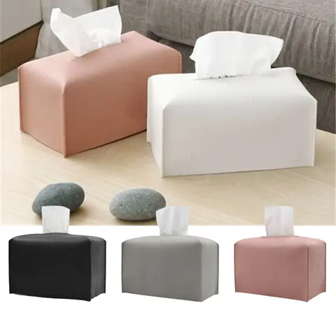 Tissue Box Cover PU Leather Modern Simplicity Tissue Organizer Holder Livingroom Car-Carrying Toilet Bathroom Square Tissue Case