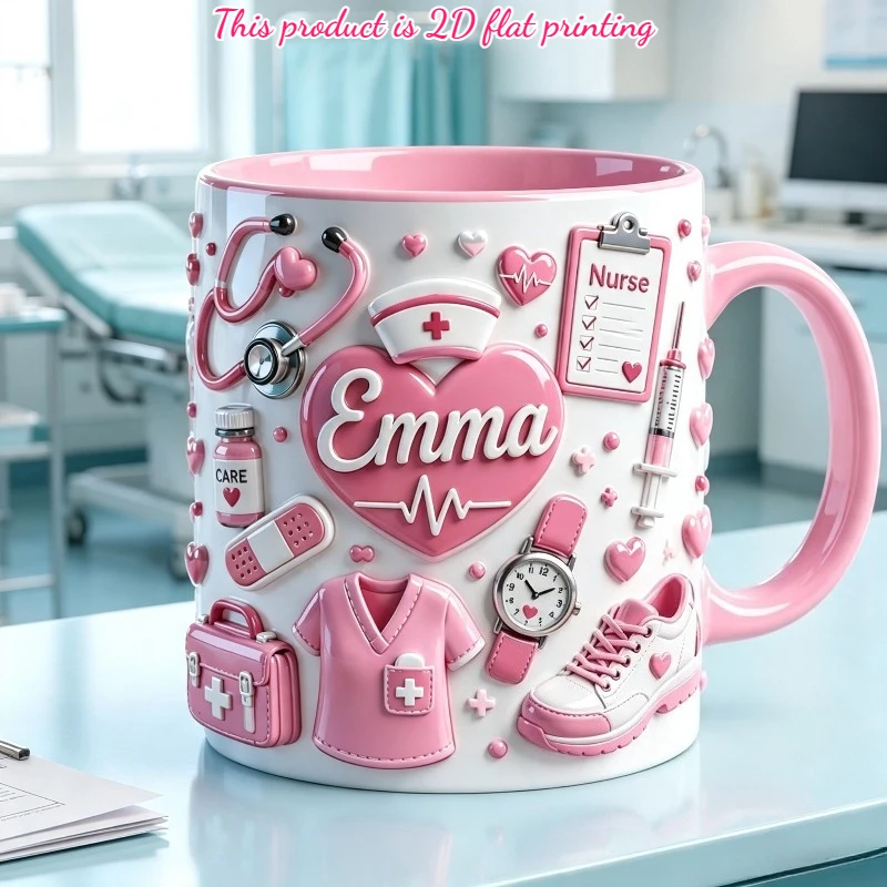 Personalized Nurse Mug 11oz Custom Name Stethoscope Design Pink Ceramic Cup Gift for RN Graduation Thank You