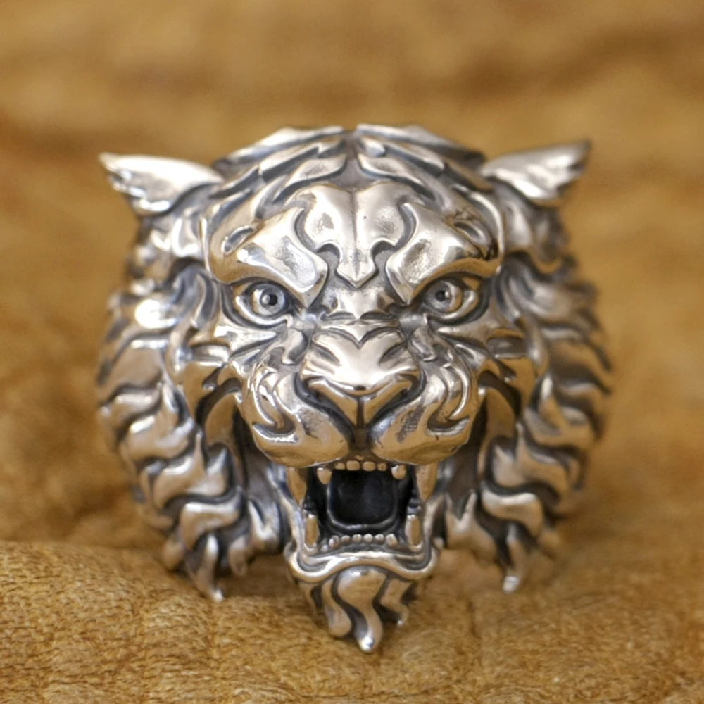 Huge 925 Sterling Silver Armored Tiger Punk Ring TK398 Open US Size 8~15 BZ
