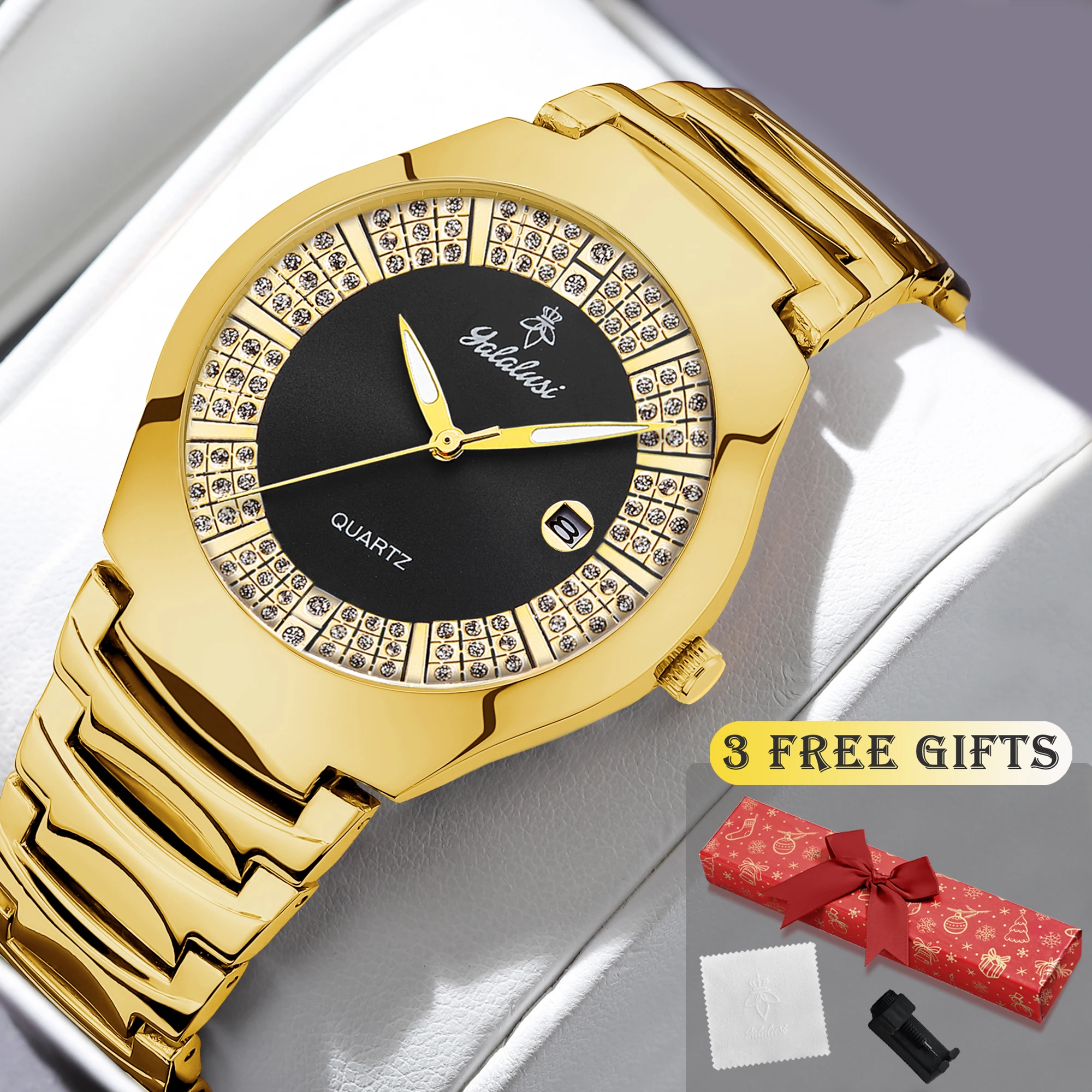 

Роскошные универсальные кварцевые часы в деловом стиле Yalalusi Brand 1, комплект изысканной подарочной коробки, регулятором ремешка и тканью.