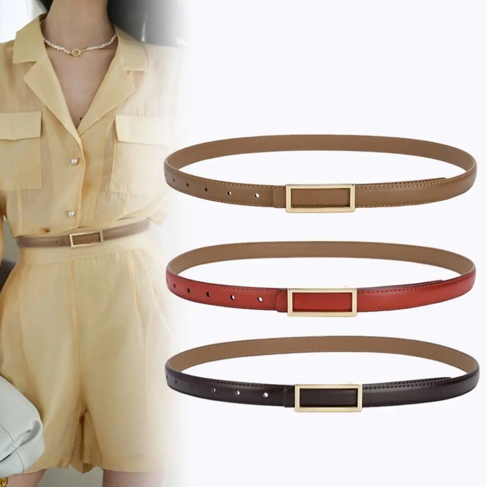 Simple Versatile Genuine Leather Belt Luxury Design Women Fashion Metal Slide Buckle Belt Trendy Thin Waistband