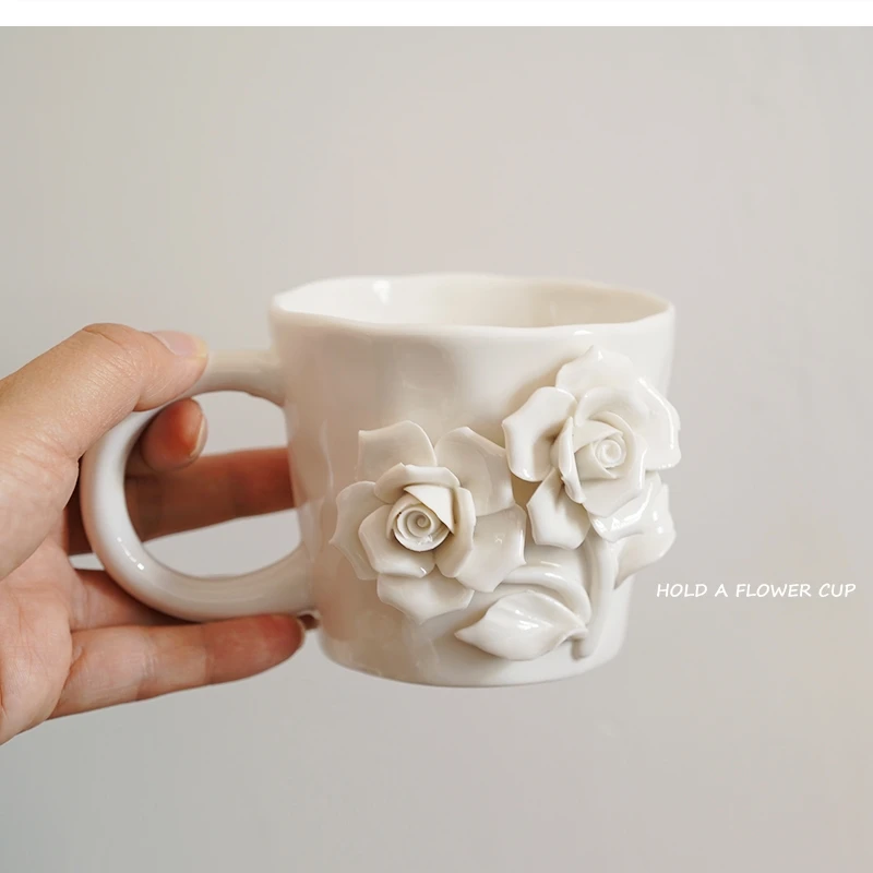 

romantic garden hand kneaded three-dimensional ceramic delicate mug household water teacup