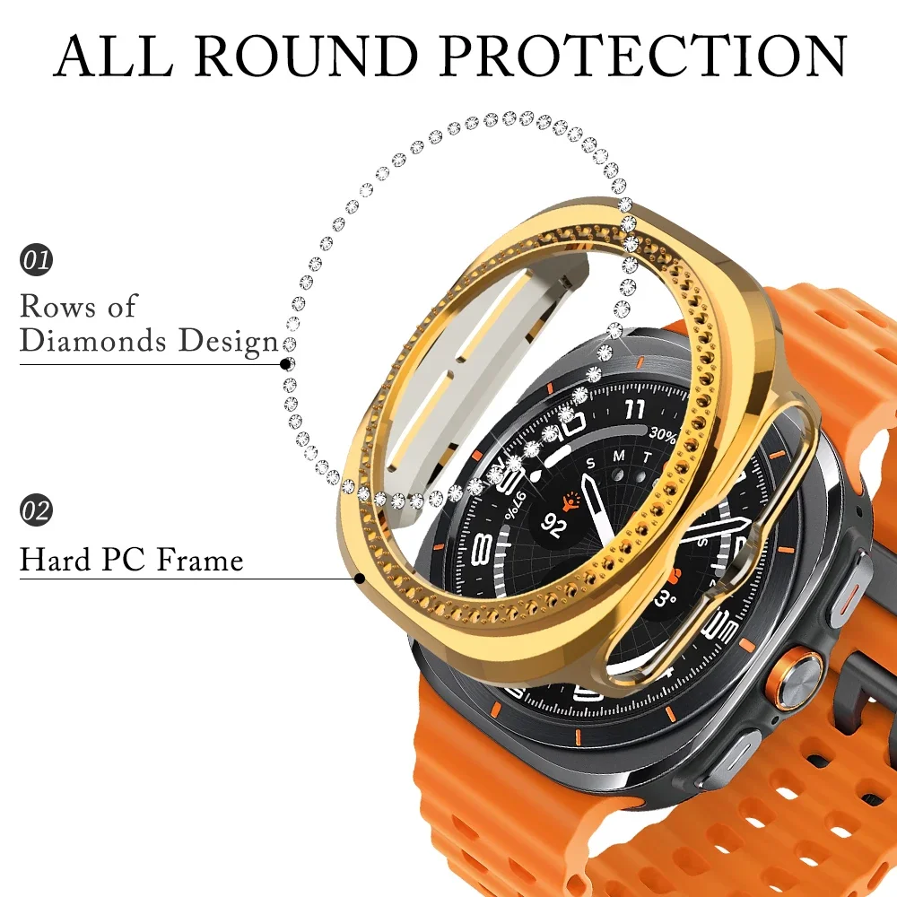 Bling Case for Samsung Galaxy Watch 7 Ultra 47mm Diamond Bumper With Hollow PC Protective Cover for Samsung Galaxy Watch 7 Ultra
