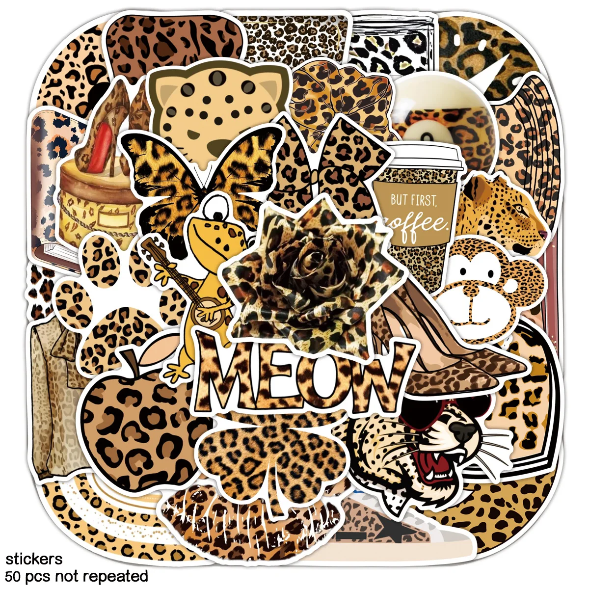10/50 個ヒョウ柄美的素材動物アイテムテキスト落書きクリエイティブ装飾防水ステッカー子供のおもちゃ
