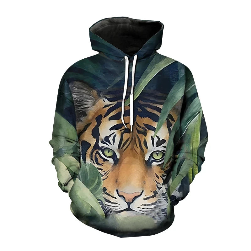 Tiger Leopard 3D Print Hoodie For Men Funny Animal Pattern Design Hooded Sweatshirt Outdoor Casual Sports Long Sleeves Hoodies