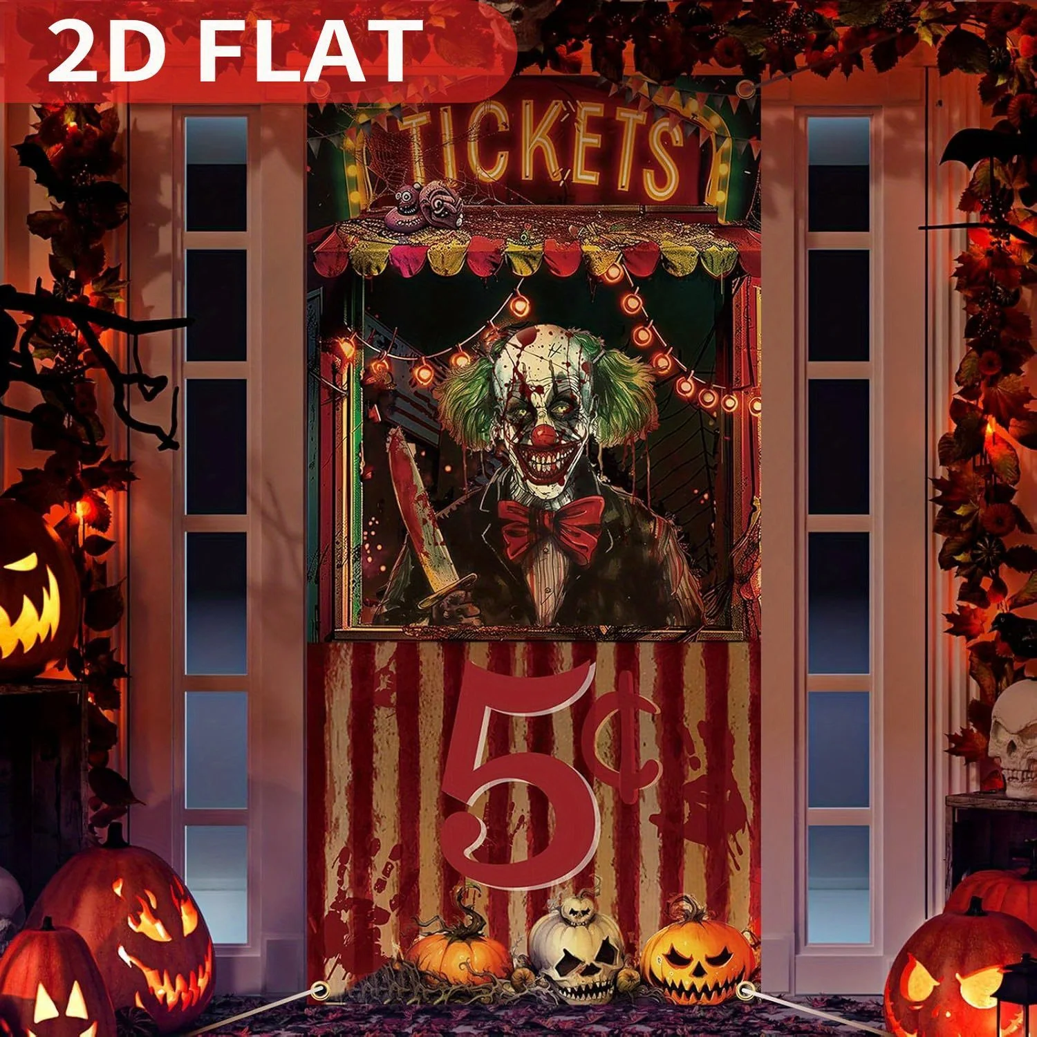Halloween-Karnevalsdekorationen Party-Fotobox-Requisiten Türabdeckung Zirkusticket-Kabinen-Requisite Gruseliges Karnevals-Banner 71'' X 35''