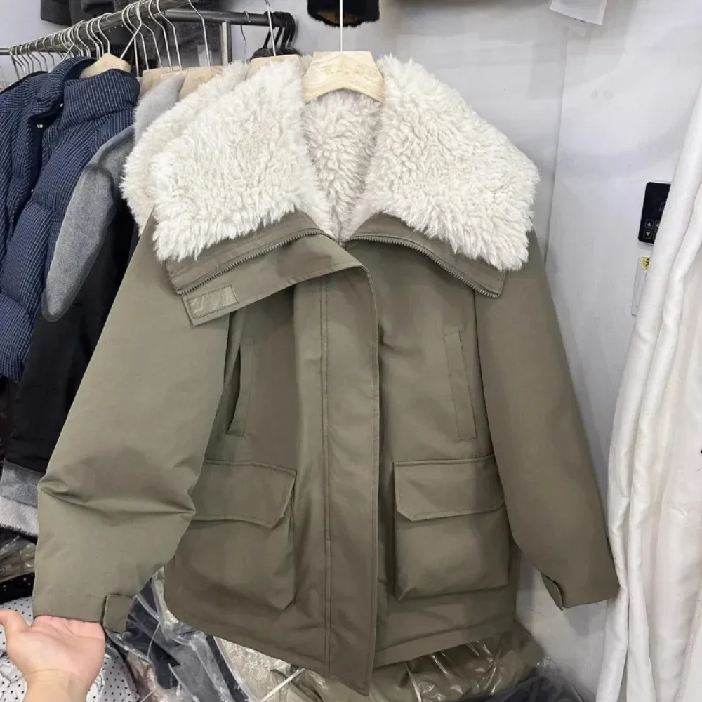 

Loose Turn-down Collar Warm Thicked Casual Coat Safari Style New High Street Jackets Zip Premium Fashion Solid Nice Mujer