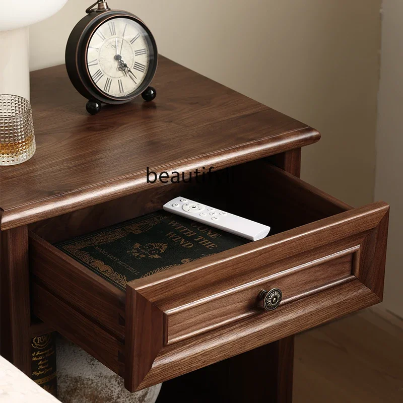 خزانة بجانب السرير من الخشب الصلب على الطراز الأمريكي S، خزانة بجانب السرير بتصميم عتيق، خزانة تخزين بسيطة، أثاث غرفة النوم المتوسطة والقديمة #6