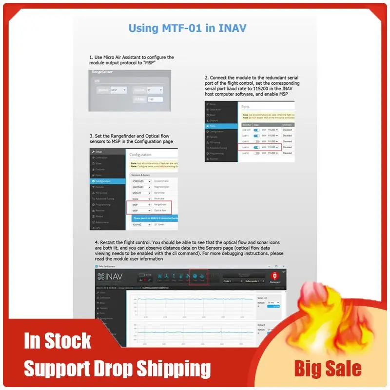 وحدة الاستشعار الضوئية MTF 01 PMW3901 مستشعر التدفق البصري الطائرات بدون طيار لتحديد المواقع 8 متر تتراوح بالليزر متكاملة