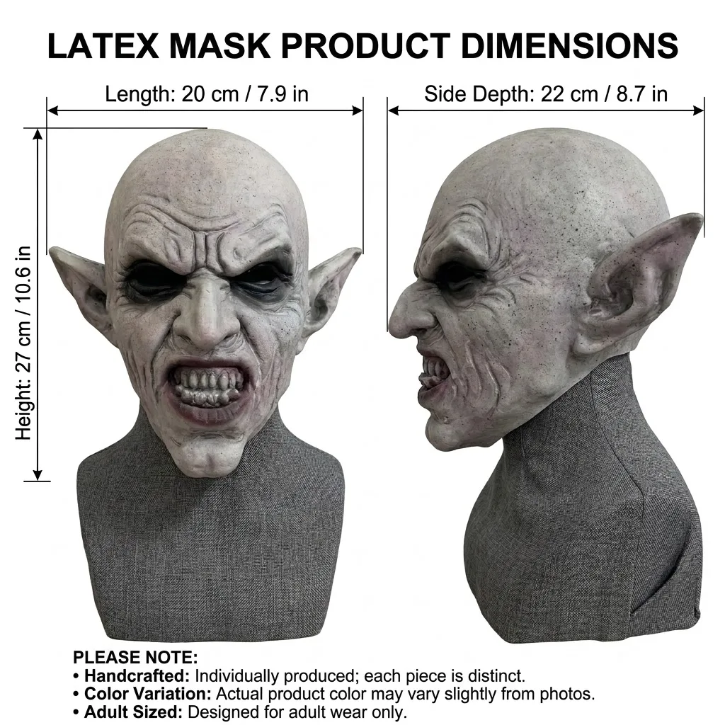 Adult Full Head Vampire Nosferatu Latex Mask Halloween Cosplay Scary Demon Monster Costume Party Accessory Fancy Dress Prop