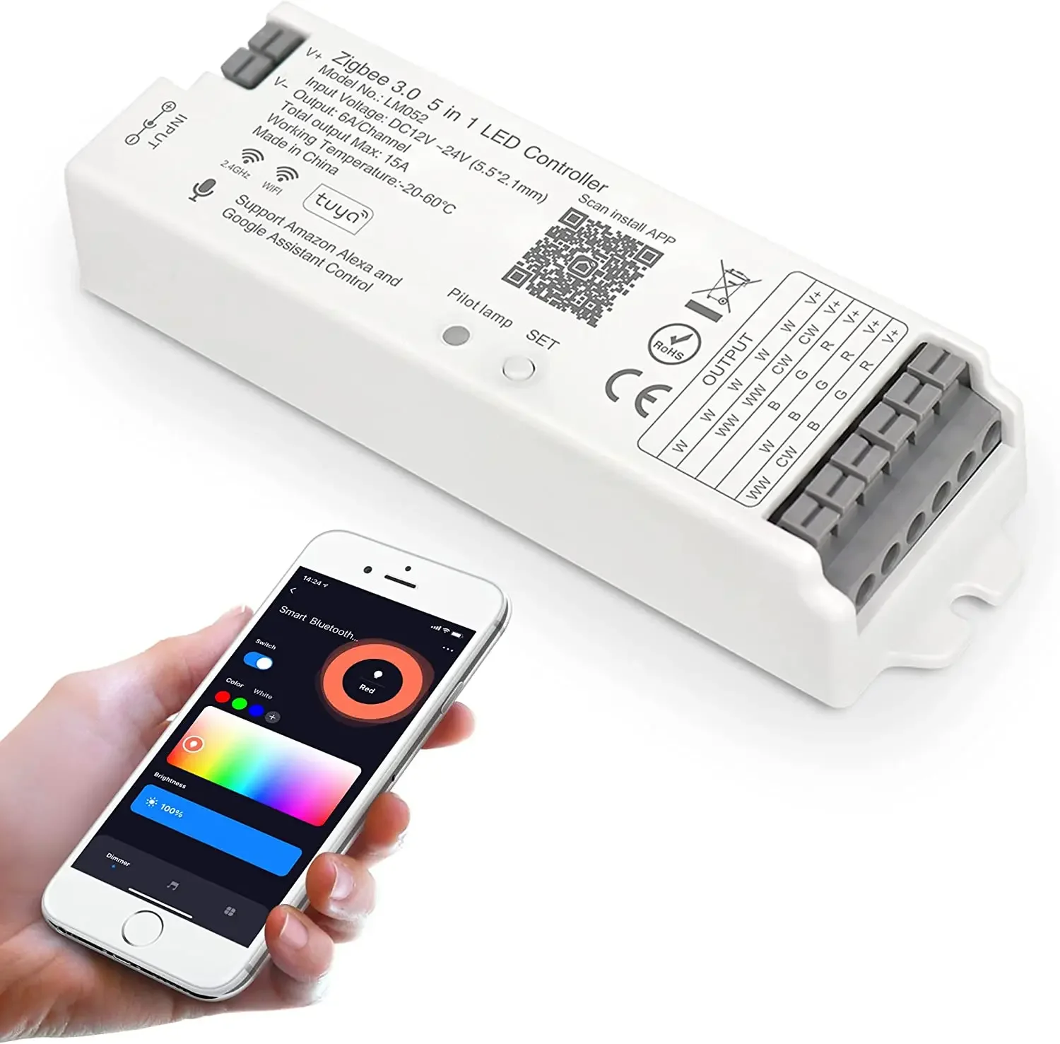 DC12-24V WB5 LM051 LM052 LM053 1 in 5 LED Driver WiFi BT Mesh Zigbee Tuya Alexa Google Home Voice Control RGB RGBW dimmer Remote view 5