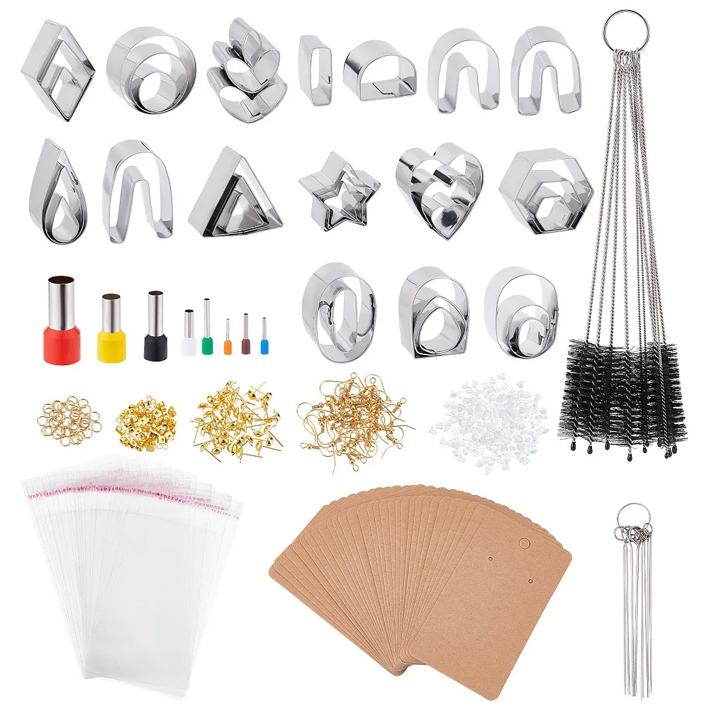 Polymer Clay Cutters Set 36 Shapes Stainless Steel Clay Cutters with 40PCS Round Hole Cutters Clay Earring Jewelry Making