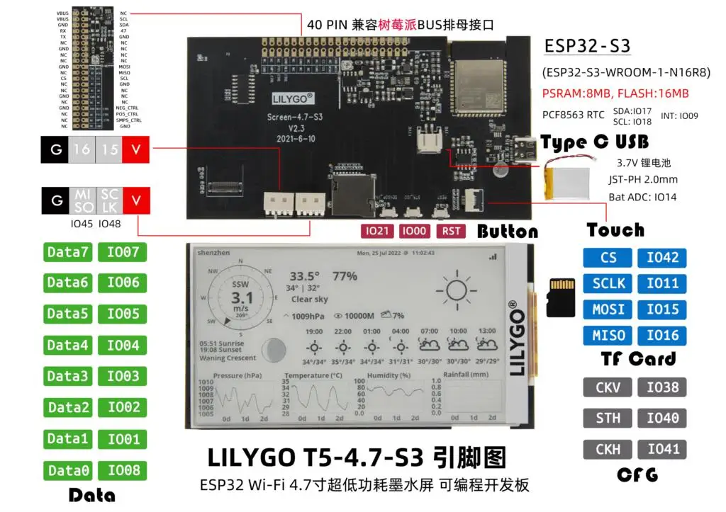 LILYGO T5 4.7 cal E-papier V2.3 ESP32-S3 ekran z tuszem T5 4.7 cal es