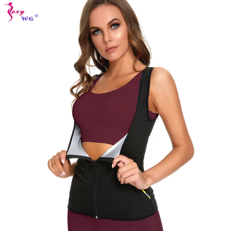 SEXYWG Waist Trainer Sauna Sweat Corset with Zipper Women Gym Workout Tank Top Body Shaper Slimming Vest Weight Loss Shapewear