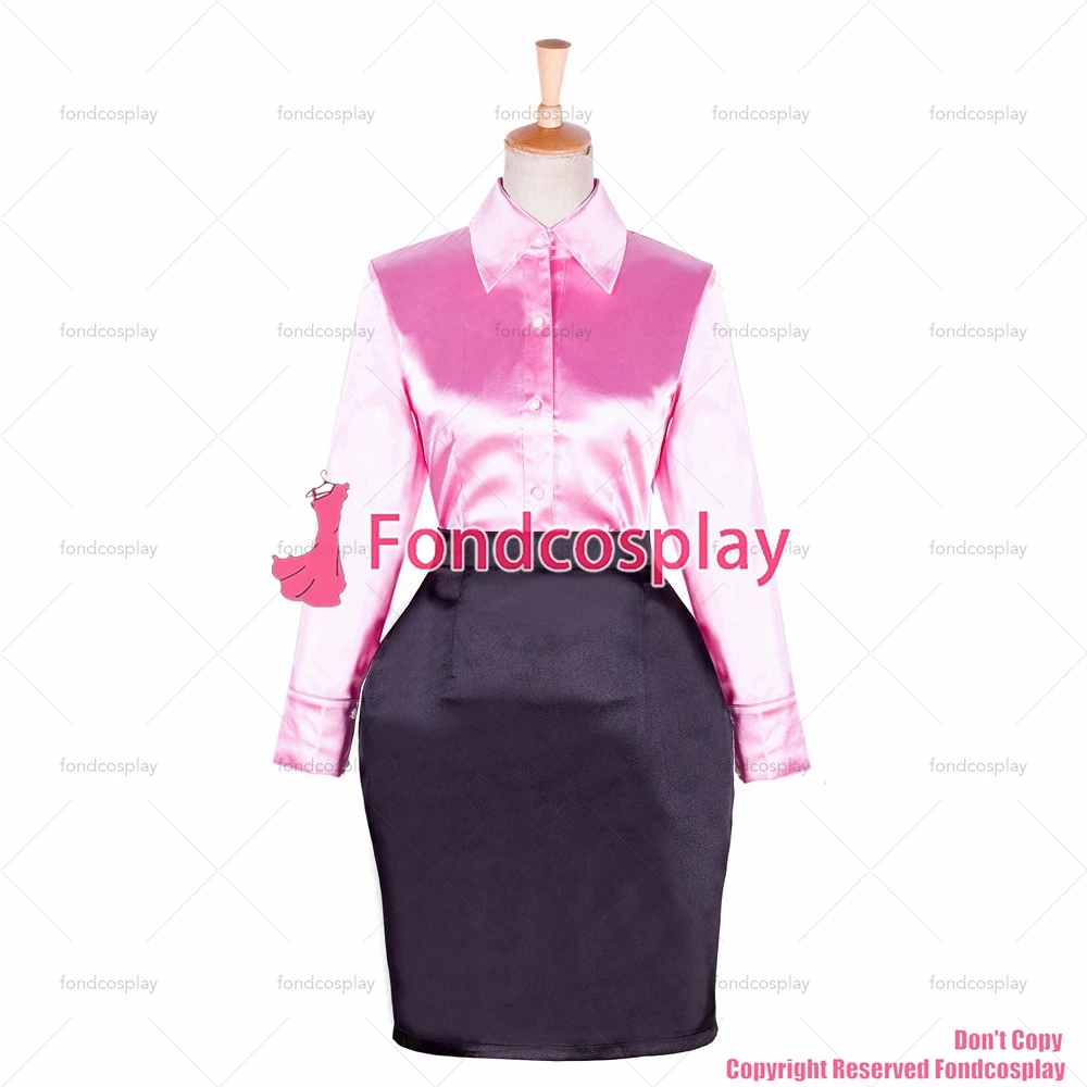 fondcosplay adult sexy cross dressing sissy maid short fetish pink satin blouse black Skirt Uniform Cosplay CD/TV [G1762] - view 2
