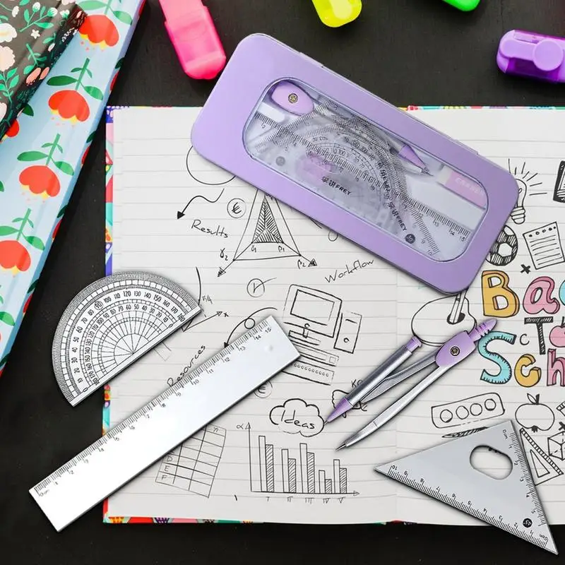 

Geometry Set | Math Geometry Kit Sets | Drafting Compasses with Maths Protractor Set Squares Ruler and More for Students