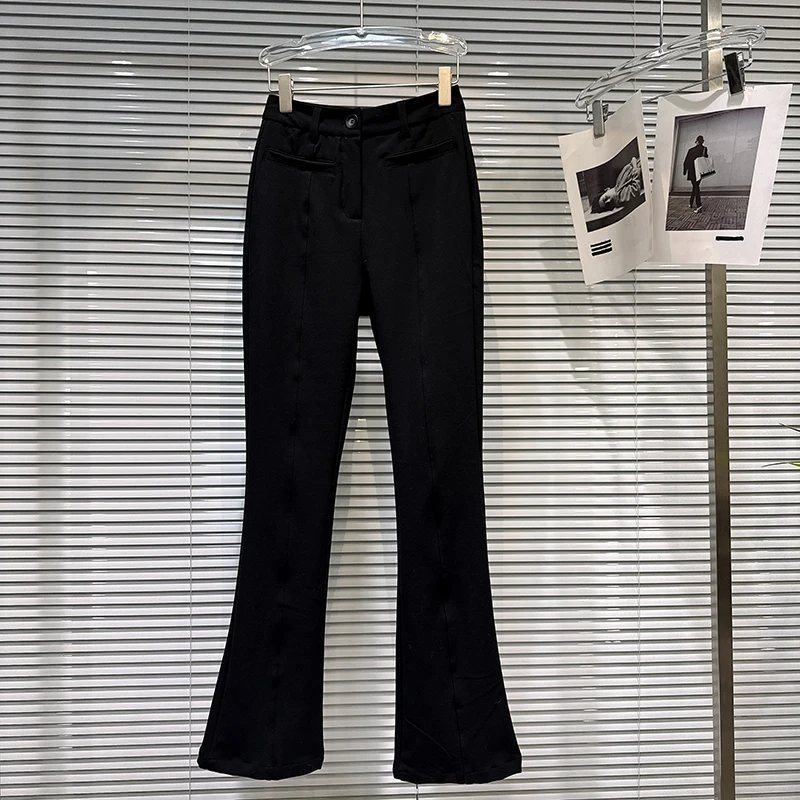 Fashionable and Spicy Slimming Elastic Micro Flared Trousers Women's 2025 Winter New Style Solid Color Versatile Pants
