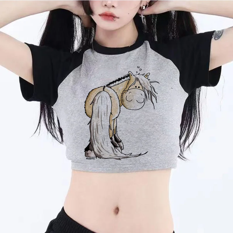 horse trashy korean fashion crop top Woman cyber y2k vintage graphic  aesthetic clothes