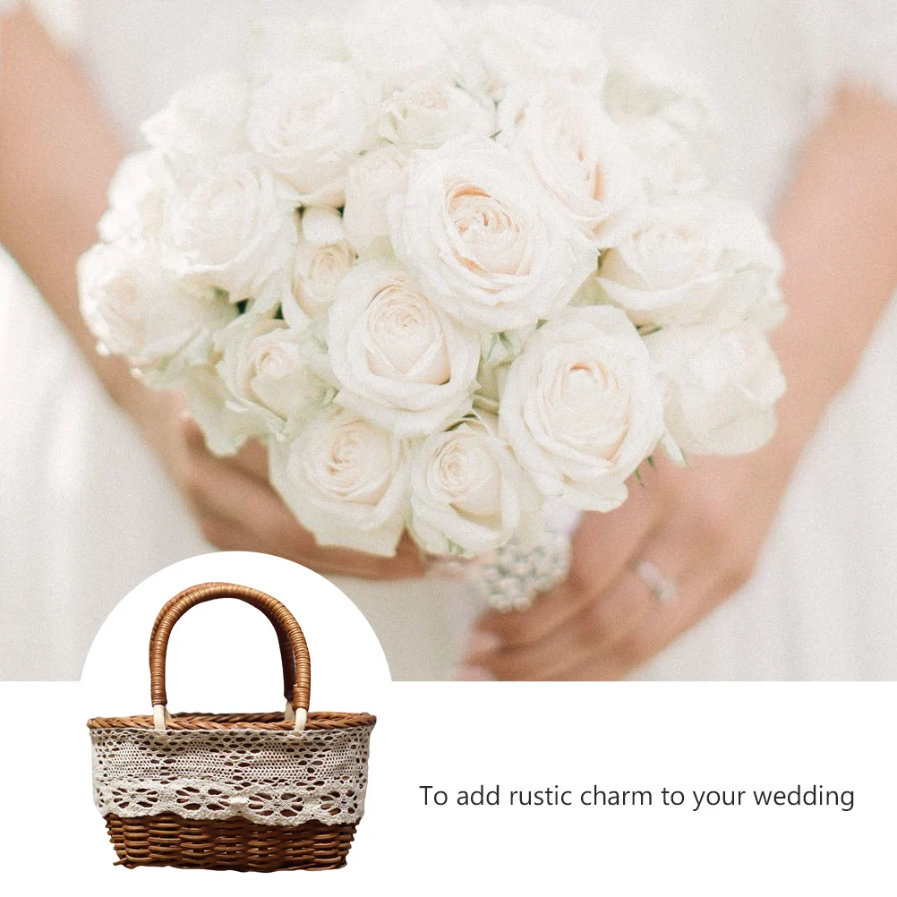 

Handwoven Flower Basket Boho Wedding Rustic Small Baskets for Home Kitchen Storage Bride Ceremony Vintage Style Wicker Basket