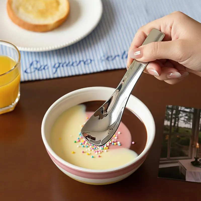 2Pcs Stainless Steel Ice Cream Spoon Multi-purpose Yogurt Dessert Scraper Spoon Oat Cake Jam Mixing Scoop For Home Kitchen Use