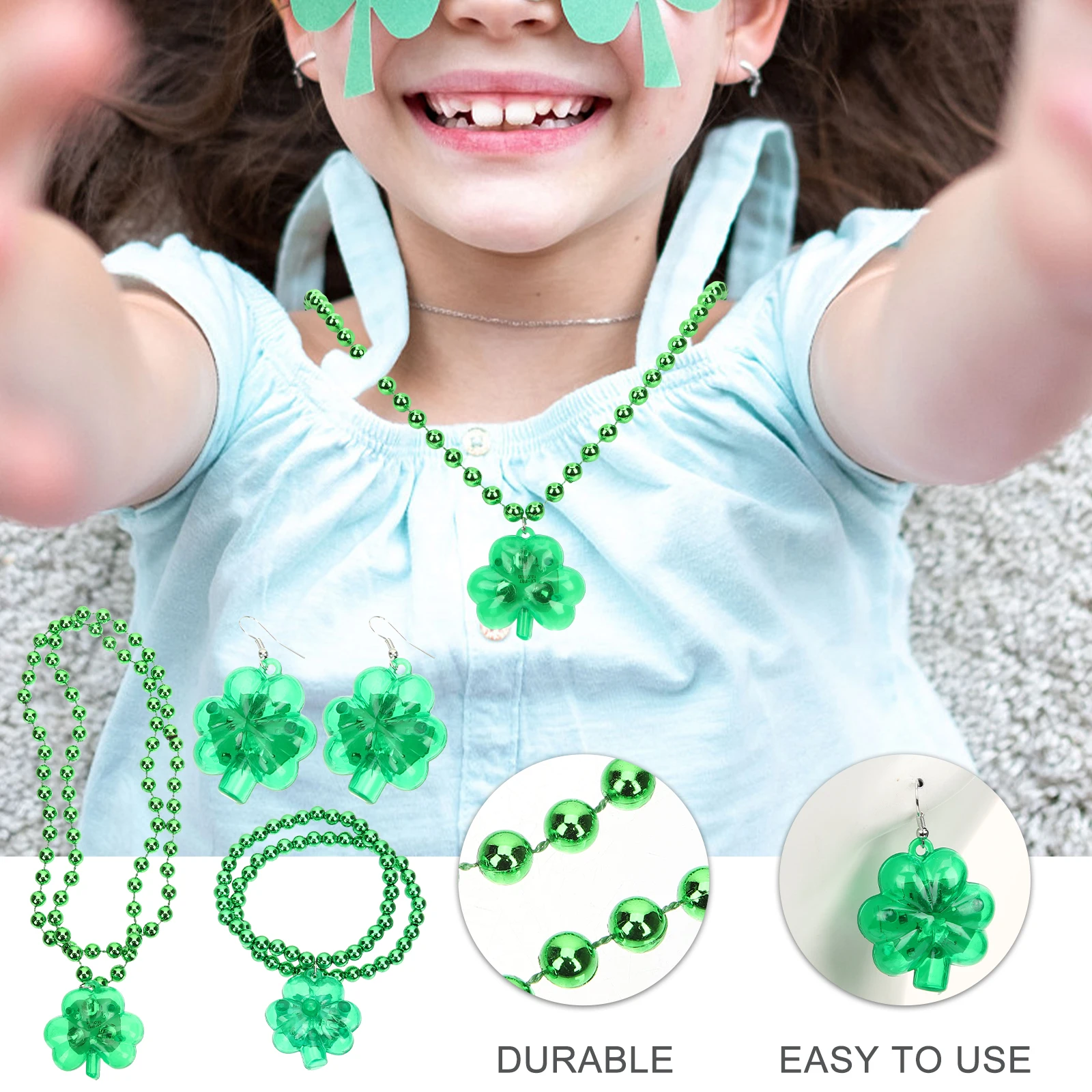 

Glowing Earrings Necklace Set Plastic Shamrock Jewelry Women Bracelet Party Supplies Photo Prop St Patrick Day