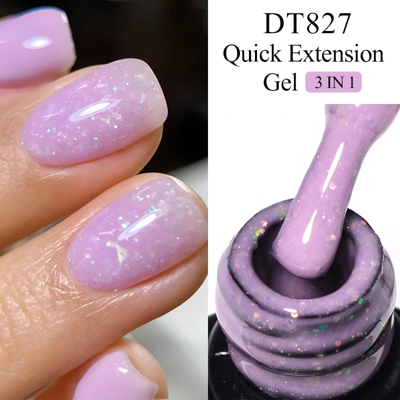 MEET ACROSS 7ml Purple Glitter Quick Extension Nail Gel Polish Gold Foil Sequins Effect Builder Vernis DIY Nail Art Manicure