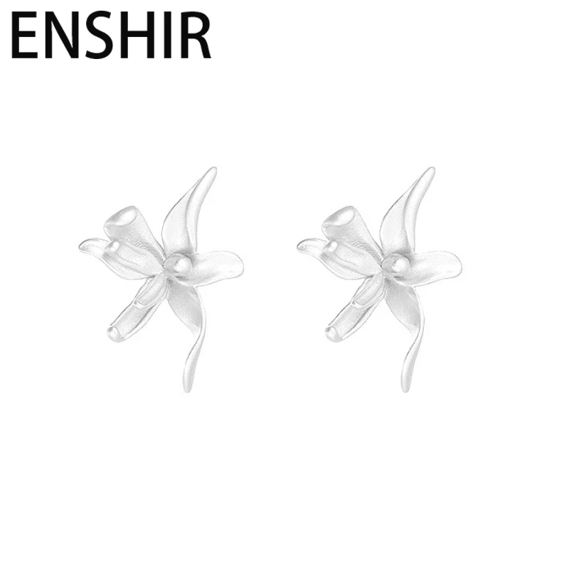 ENSHIR New Trend Goden Silver Color Flower Stud Earrings For Women Niche Girl Jewelry Gifts