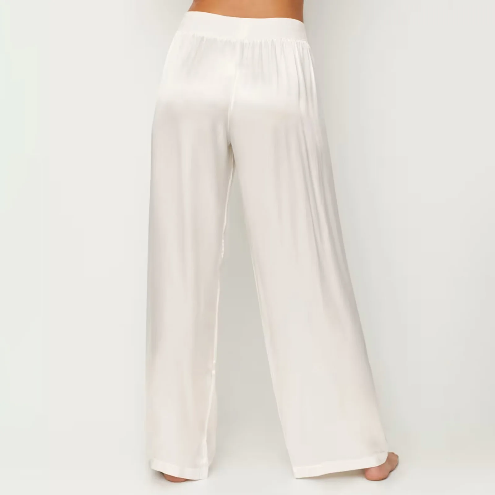 سراويل نسائية فاخرة من الساتان الخريفي كاجوال فضفاضة تناسب أنيقة ومتينة متوسطة الارتفاع مستقيمة الساق