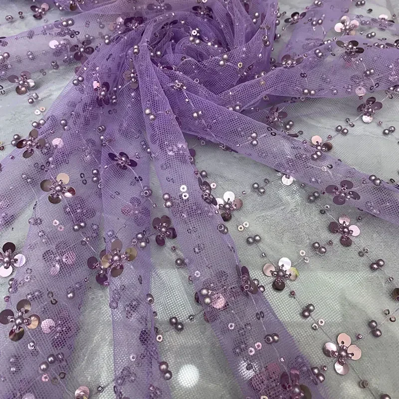 Small Square Pearl Beads Tube Sequin Embroidery Mesh Fabric Wedding Dress Women's Luxury Dress Children's Clothing DIY Fabrics