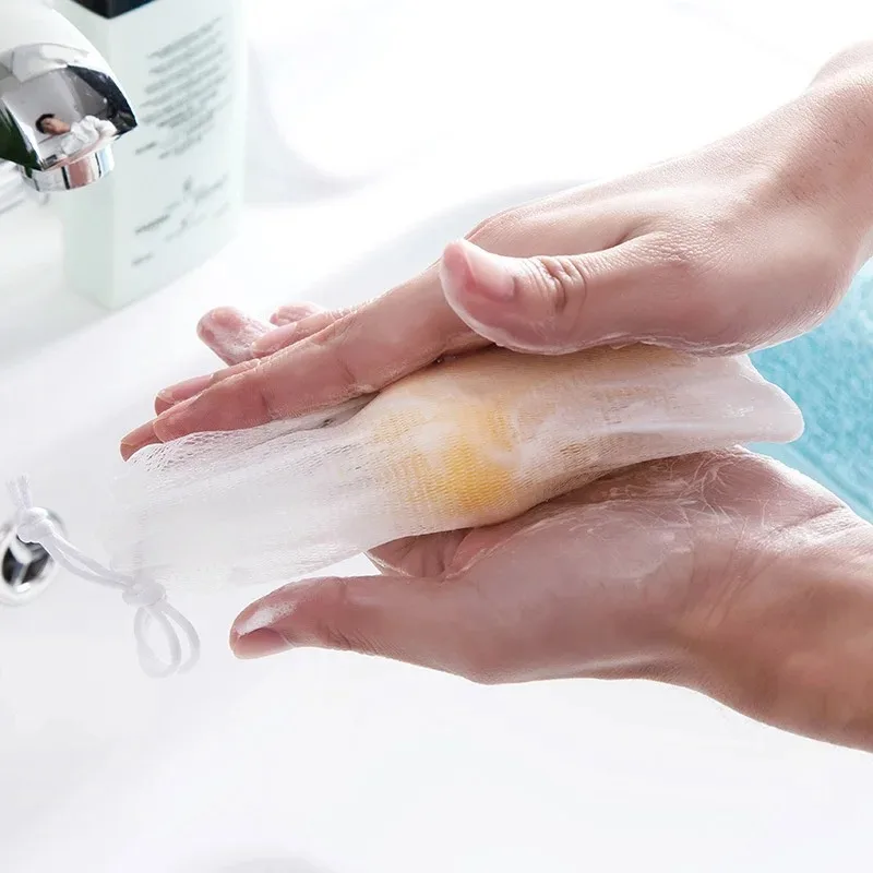 Portable Soap Foaming Mesh Specialized Facial Cleansing Bubble Net Bathroom Gel Soap Exfoliating Drawstring Bags For Shower