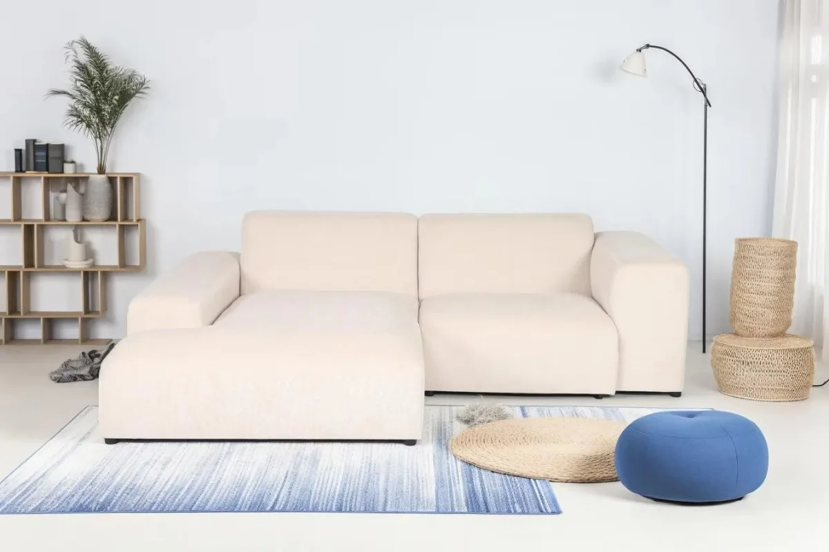 Large luxury L-shaped convertible combination sofa, down-filled modern sofa with ottoman, deep seat cloud sofa