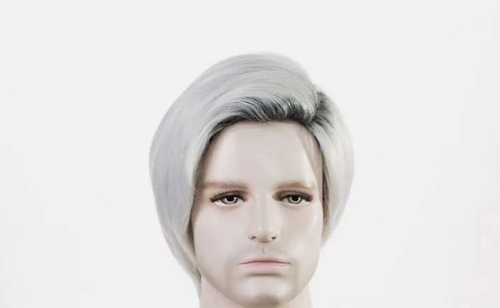 Man Gray Short Hair Synthetic Wig Young Natural Party Cosplay Hairstyle Toupee