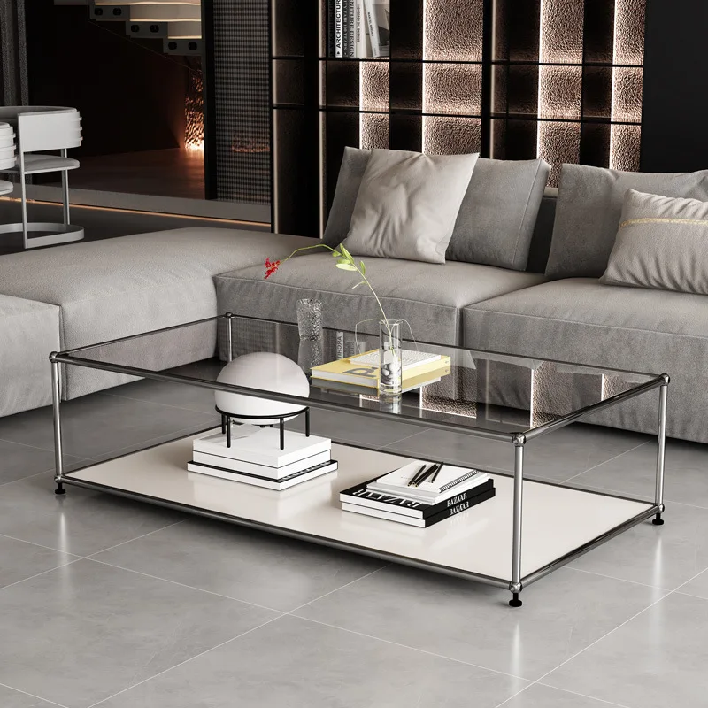 Second-hand modular cabinet The same series of stainless steel coffee table tempered glass simple living room rectangula