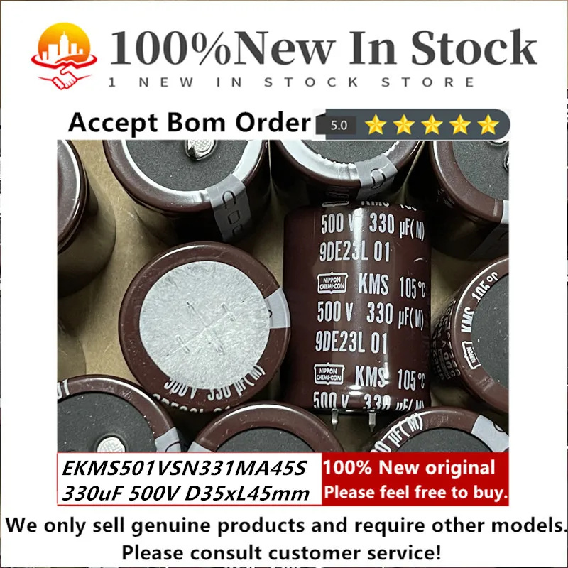 100% NEW ORIGINAL EKMS501VSN331MA45S DIP2 330uF 500V 20% D35xL45mm 1600mA 3000h 105°C Bull horn electrolytic capacitor