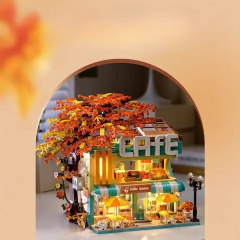 Time Leisure Drink House MOC 2026 New Autumn Coffee Shop Store Building Blocks Set Leisure Time Drink House Idea Toys For Children Birthday Holiday Gifts
