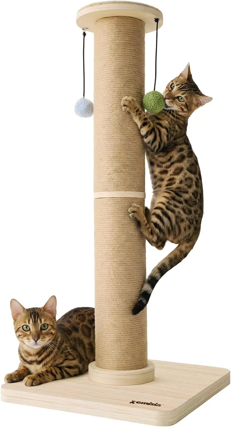 

35'' Tall Cat Scratching Post, 4.7'' Large Scratch Post with Thicken Wooden Base for Indoor Cats
