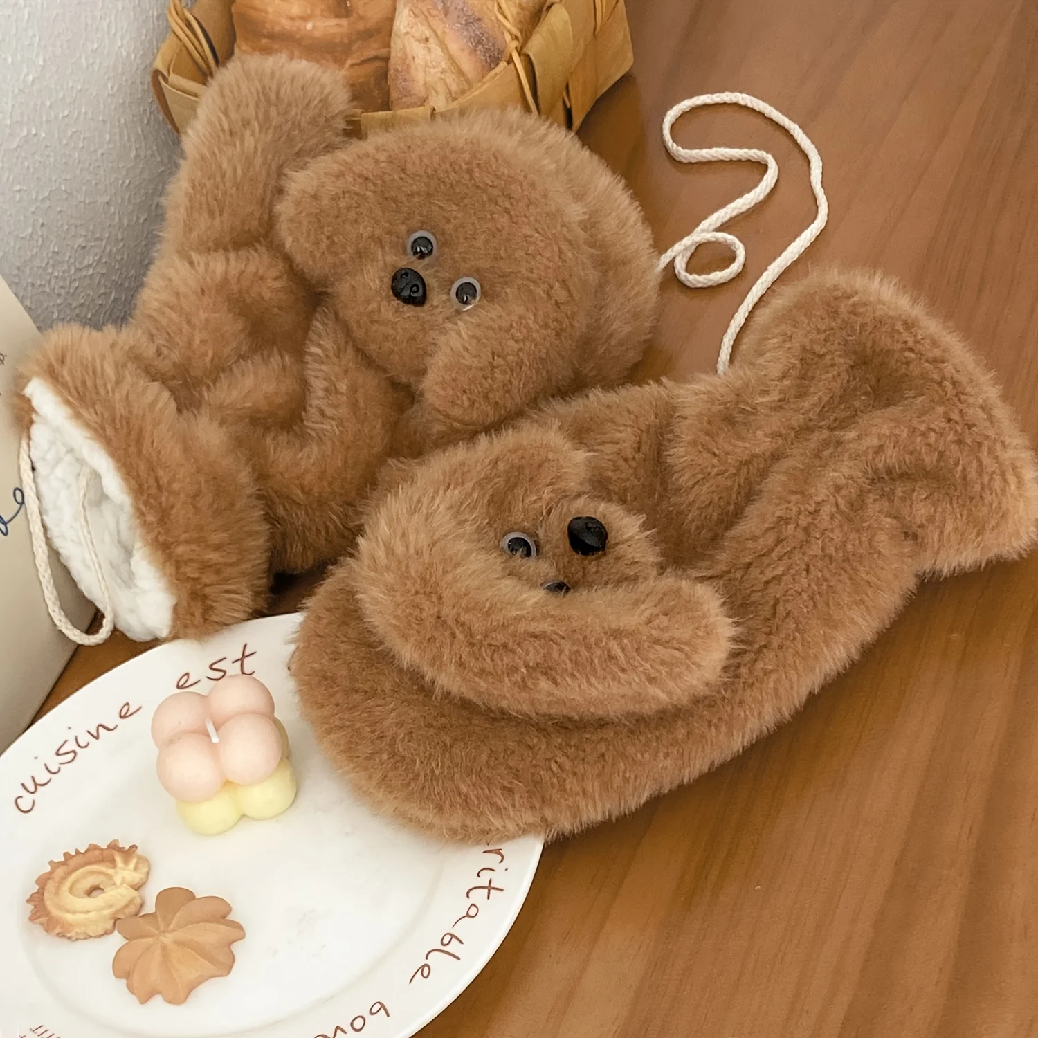 رقيق جرو أفخم القفازات الشتاء دافئ فروي قفازات لينة الدافئة الصوف بطانة لطيف شكل دفئا الطقس البارد في الهواء الطلق موضة والعتاد #3