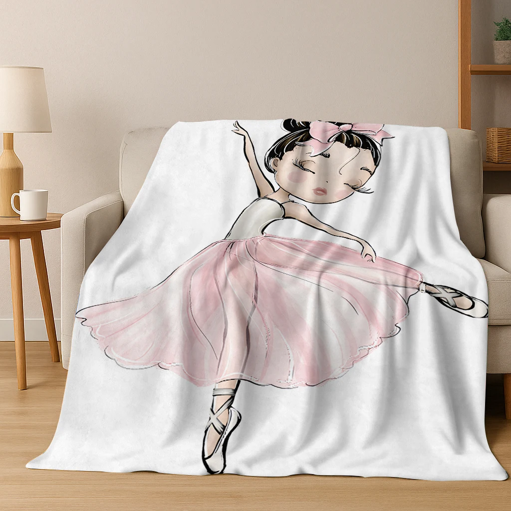 Ballet Girl Ballerina Fairy Cartoon Cute Flannel Blanket Soft Warm Blanket for Home Bedroom Office Travel Camping Picnic Gift