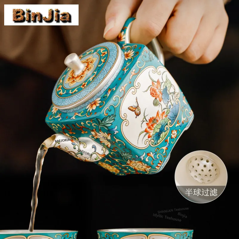 

Чайник-заварник 185 мл с эмалевым покрытием под золото и серебро, с узором бабочек и цветов, в антикварном стиле, с отверстием для заваривания, посуда для напитков