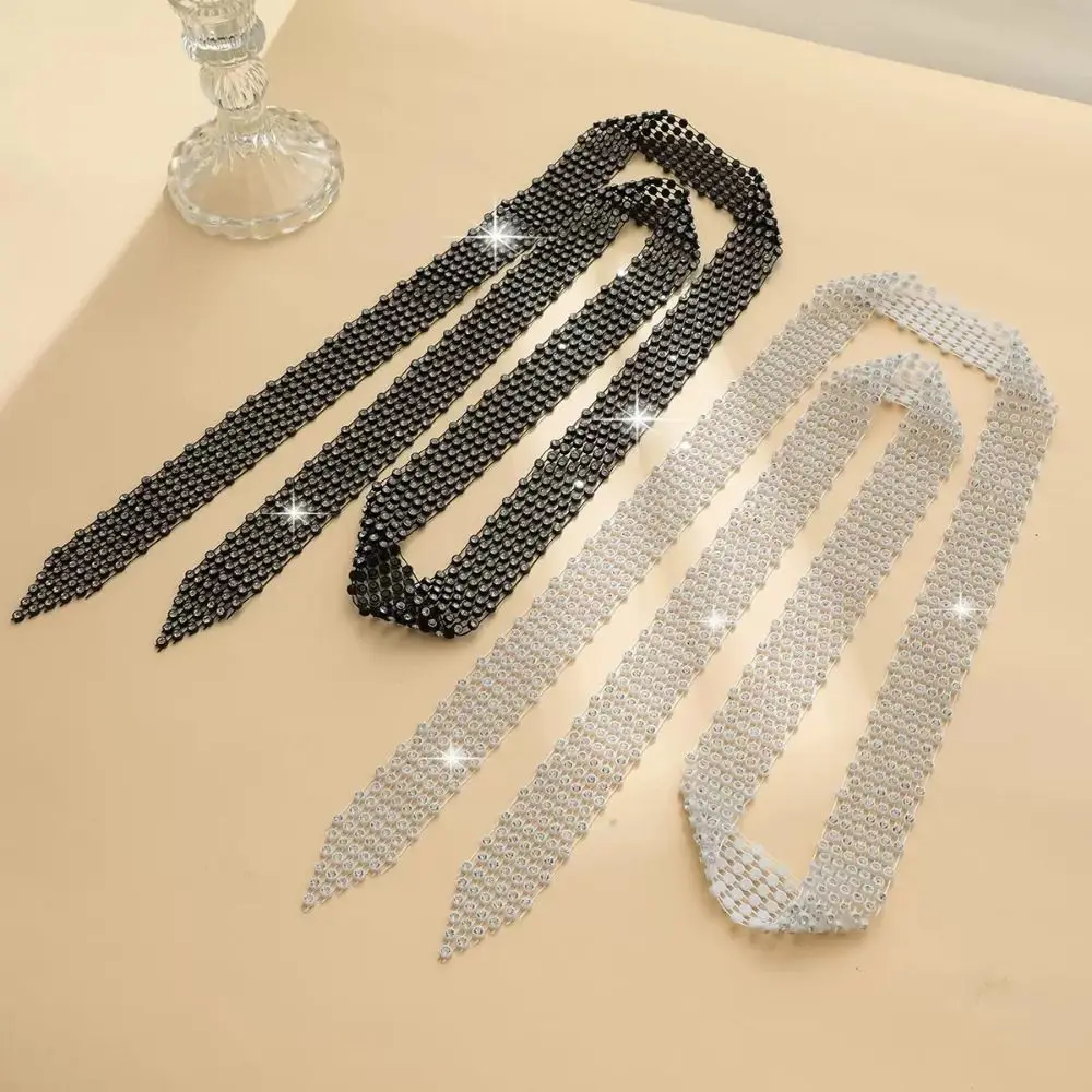 Elegant 1.3M Long Bling Scarf Neckerchief Sparkling Luxury Choker Crystal Necktie Collar Jewelry Collar