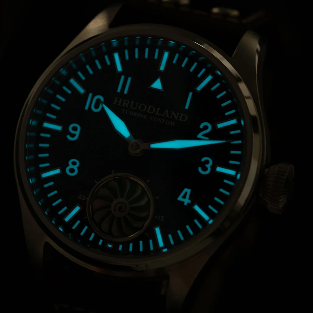 Hruodland 43mm Pilot Men\'s Manual Mechanical Watch Sapphire Crystal BGW-9 Night Light Turbine Retro Waterproof 5Bar reloj hombre