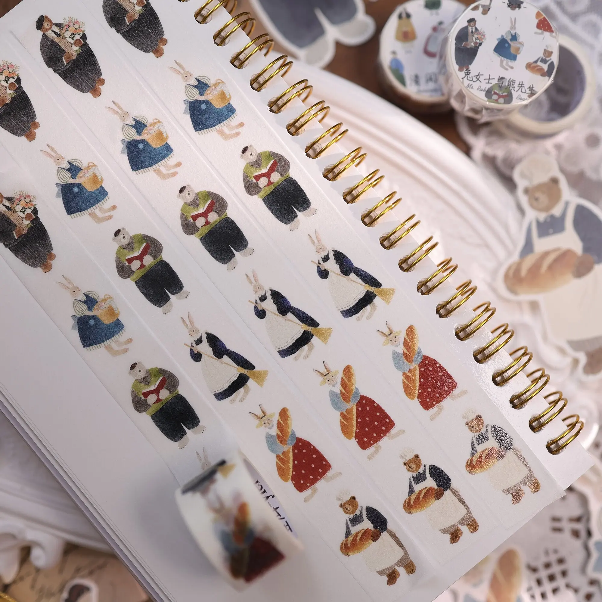 YiEr Studio Vintage Mr. Bunny Relaxing Time Girl Washi Paper Tape Memo Planner DIY Scrapbooking Card Making Plan Decoration