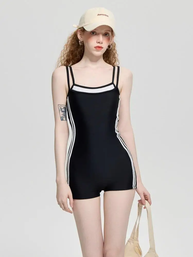 

New Sporty Style Women's Monokini Speed Swimming Suit Flat Footwear Hot Spring Professional Racing Swimsuit Gathered Small Chest