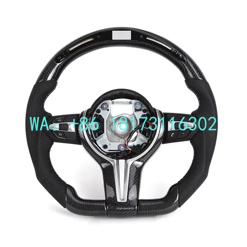 China Plant 2026 Without Paddle Half Perforated Leather LED Carbon Fiber Steering Wheel F06 F10 F11 F20 F30 M3 F80 M4 F8