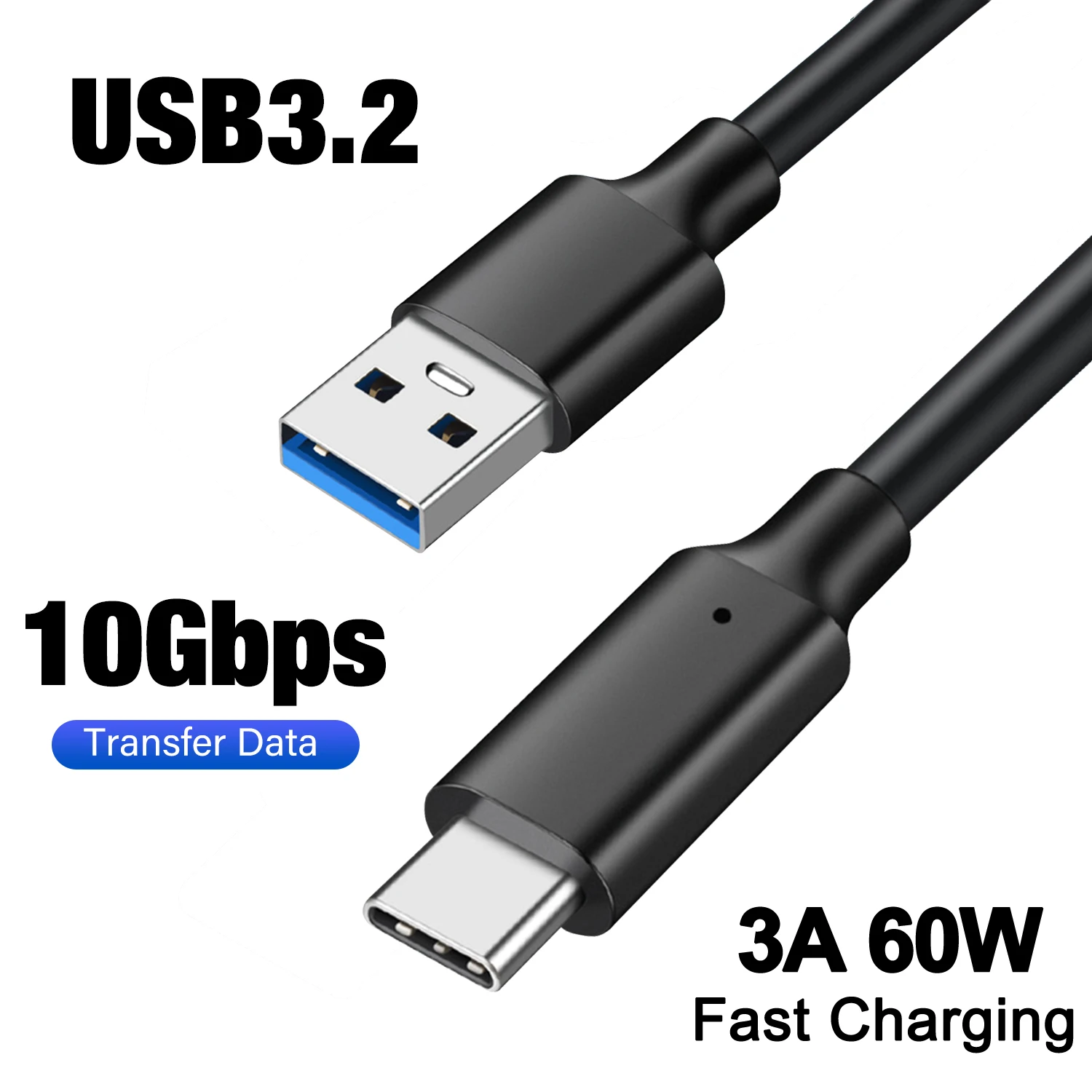كابل USB 3.2 Gen 2 من النوع C بسرعة 10 جيجابت في الثانية لهواتف iPhone 15 16 17 Pro Max MacBook iPad Samsung 3A شحن سريع من A إلى C سلك بيانات 1 متر 2 متر 3 متر 5 متر