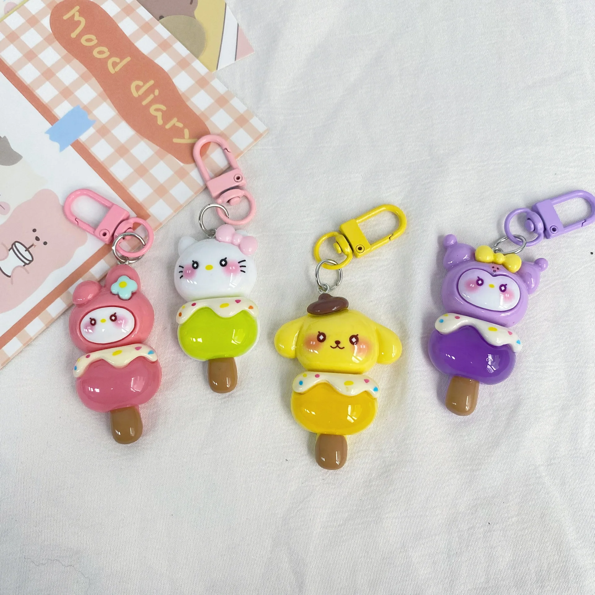 1pc Anime Sanrio Creative Resin Keychain Cute Kuromi Melody Small Cartoon Candied Haws on A Stick Girl Kid Backpack Accessories